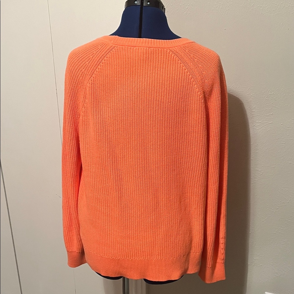 Talbots Vibrant Orange 100% Pima Cotton Crew Neck Knit Sweater | Size XL - Picture 2 of 13